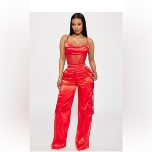 Fashion Nova Red Satin Set